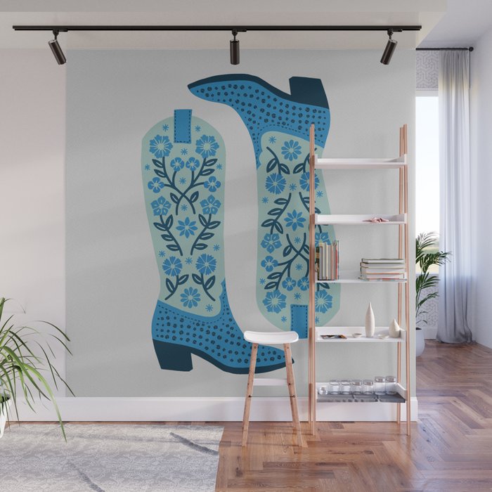Cowgirl Boots â Mint and Blue Wall Mural Gallery Image 1