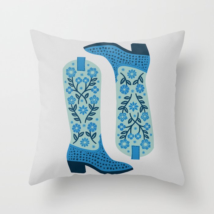 Cowgirl Boots â Mint and Blue Throw Pillow Gallery Image 6