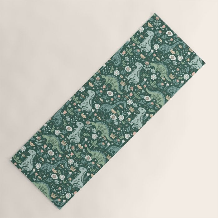 Folk Floral Dinosaur Yoga Mat Gallery Image 1