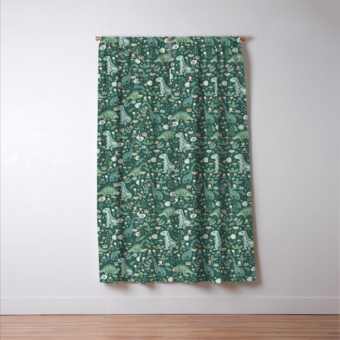 Folk Floral Dinosaur Window Curtain Gallery Image 3
