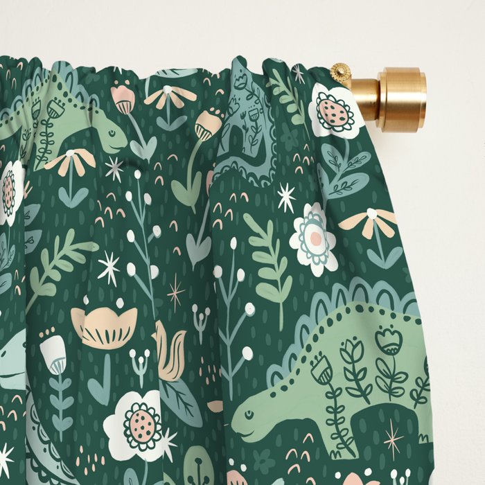 Folk Floral Dinosaur Window Curtain Gallery Image 2