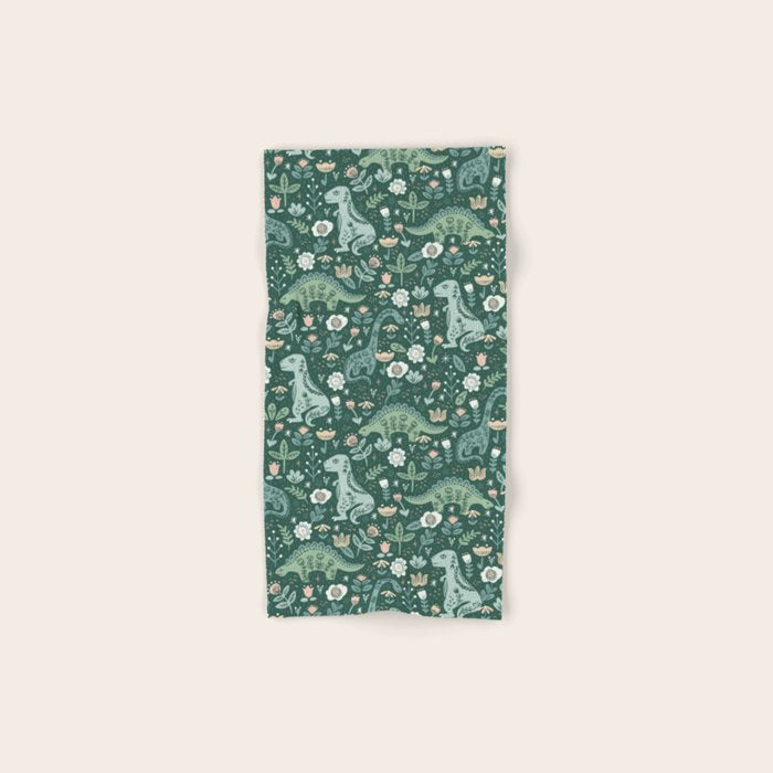 Folk Floral Dinosaur Bath Towel Gallery Image 1