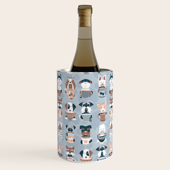 Doggie Coffee and Tea Time I // blue grey Wine Chiller Gallery Image 1