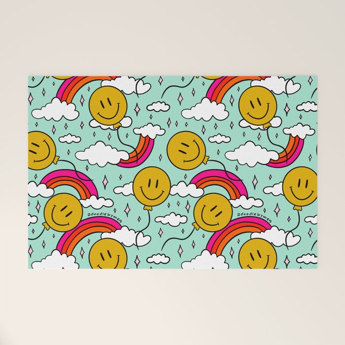 Smiley Face Balloon Print Welcome Mat Gallery Image 1