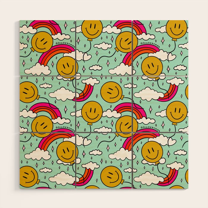 Smiley Face Balloon Print Wood Wall Art Gallery Image 1