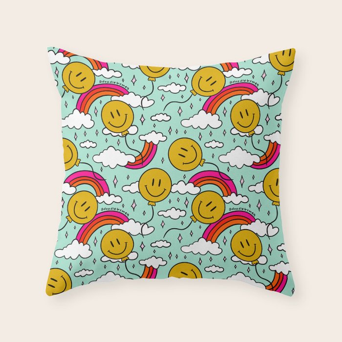 Smiley Face Balloon Print Throw Pillow Gallery Image 6