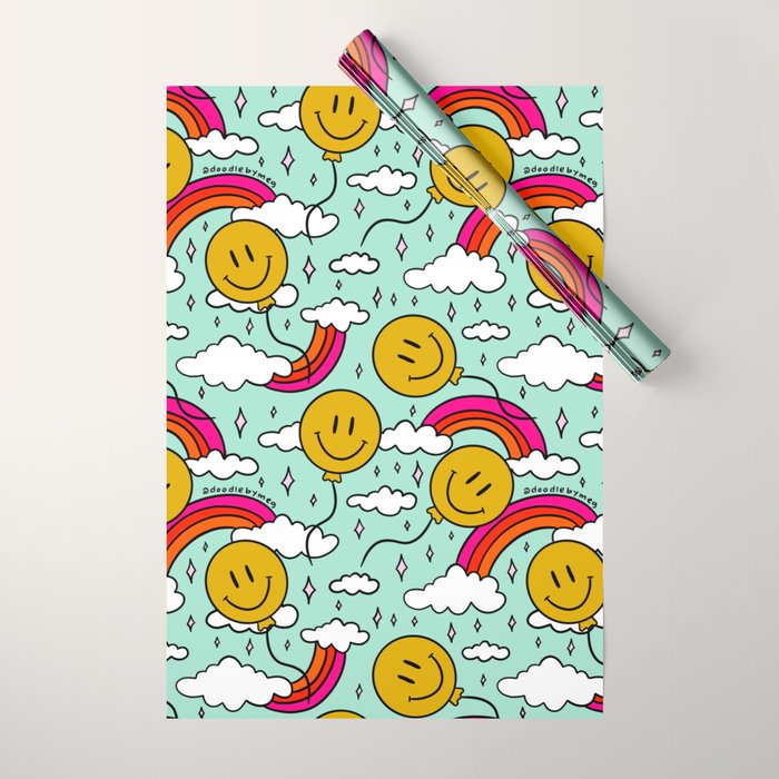 Smiley Face Balloon Print Wrapping Paper Gallery Image 1
