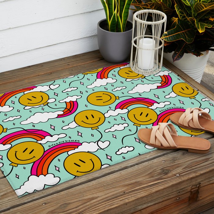 Smiley Face Balloon Print Outdoor Rug Gallery Image 2