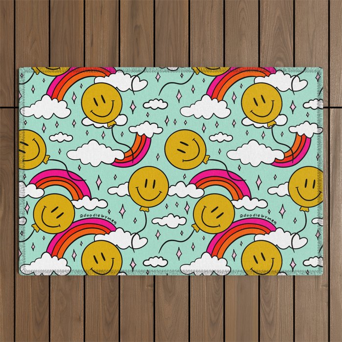 Smiley Face Balloon Print Outdoor Rug Gallery Image 1