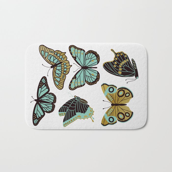 Texas Butterflies - Mint and Gold Bath Mat Gallery Image 1