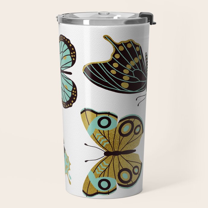 Texas Butterflies - Mint and Gold Travel Mug Gallery Image 2