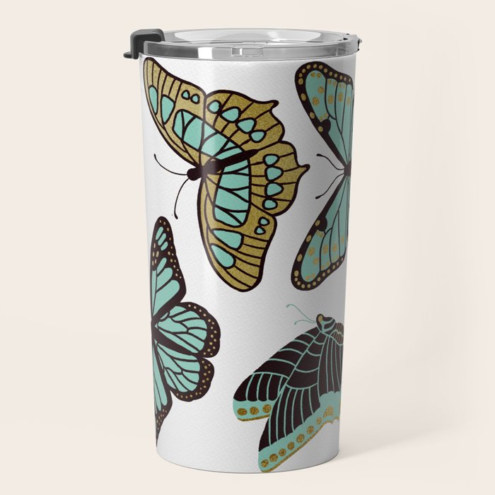 Texas Butterflies - Mint and Gold Travel Mug Gallery Image 3