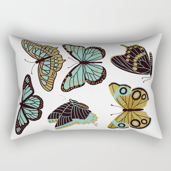 Texas Butterflies - Mint and Gold Rectangular Pillow Gallery Image 2