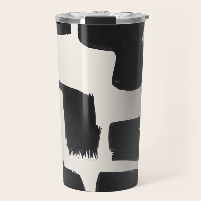 Mid Century Modern Minimalist Abstract Art Brush Strokes Black & White Ink Art Shapes Travel Mug Gallery Image 1