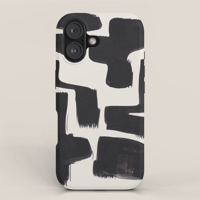 Mid Century Modern Minimalist Abstract Art Brush Strokes Black & White Ink Art Shapes iPhone Case Gallery Image 1