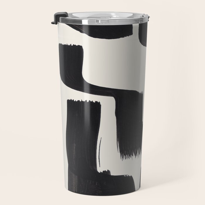 Mid Century Modern Minimalist Abstract Art Brush Strokes Black & White Ink Art Shapes Travel Mug Gallery Image 3