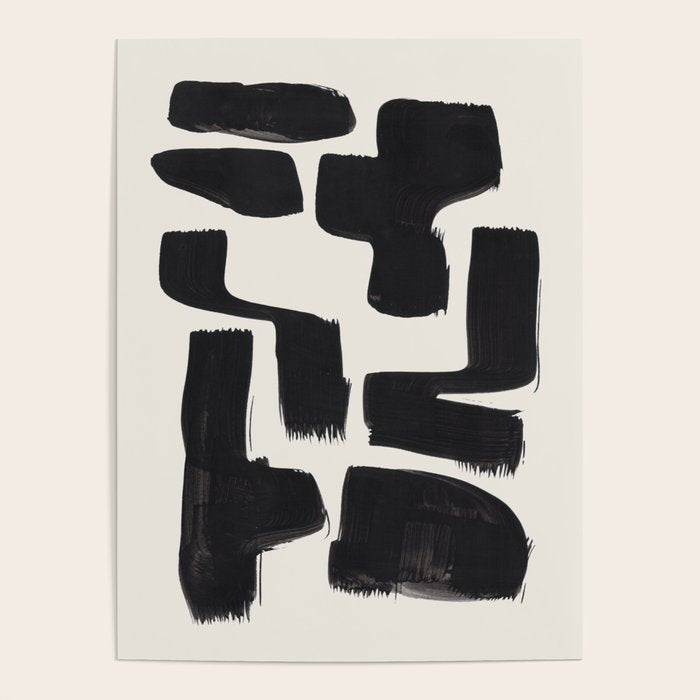 Mid Century Modern Minimalist Abstract Art Brush Strokes Black & White Ink Art Shapes Poster Gallery Image 4