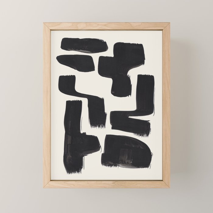Mid Century Modern Minimalist Abstract Art Brush Strokes Black & White Ink Art Shapes Mini Art Print Gallery Image 1
