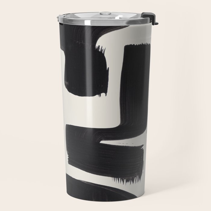 Mid Century Modern Minimalist Abstract Art Brush Strokes Black & White Ink Art Shapes Travel Mug Gallery Image 2