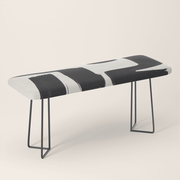 Mid Century Modern Minimalist Abstract Art Brush Strokes Black & White Ink Art Shapes Bench Gallery Image 1