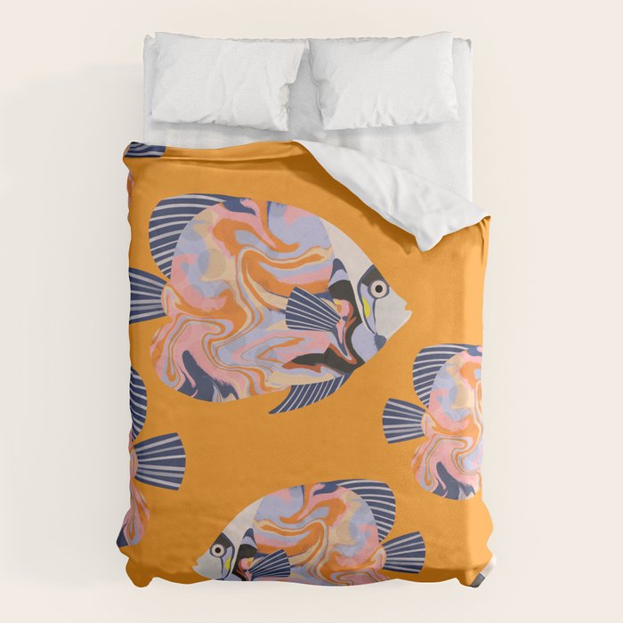 Colorful Tropical Fish and Abstract Ocean Art Duvet Cover Gallery Image 1