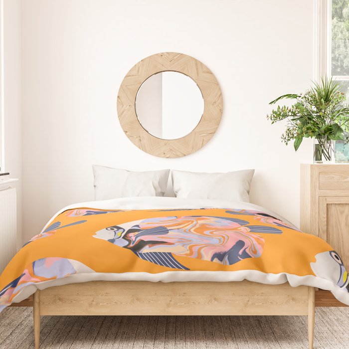 Colorful Tropical Fish and Abstract Ocean Art Duvet Cover Gallery Image 3