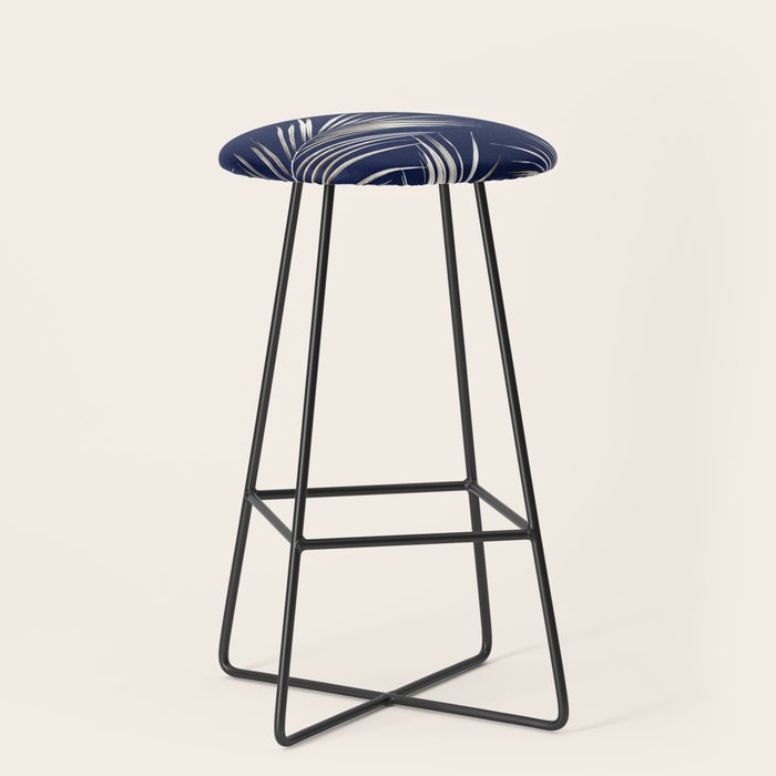 White Gold Palm Leaves on Navy Blue Stool Gallery Image 1