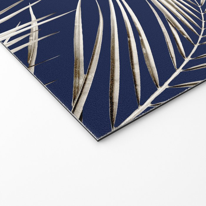 White Gold Palm Leaves on Navy Blue Welcome Mat Gallery Image 2
