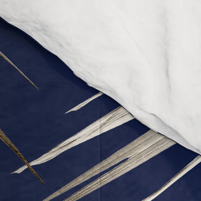 White Gold Palm Leaves on Navy Blue Comforter Gallery Image 4