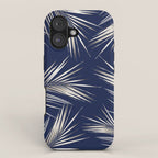 White Gold Palm Leaves on Navy Blue iPhone Case Gallery Image 1
