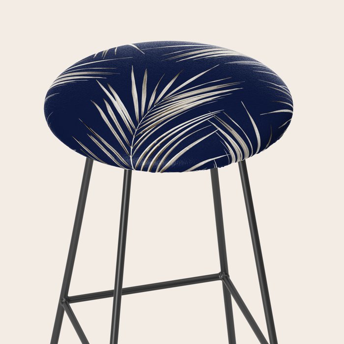 White Gold Palm Leaves on Navy Blue Stool Gallery Image 2