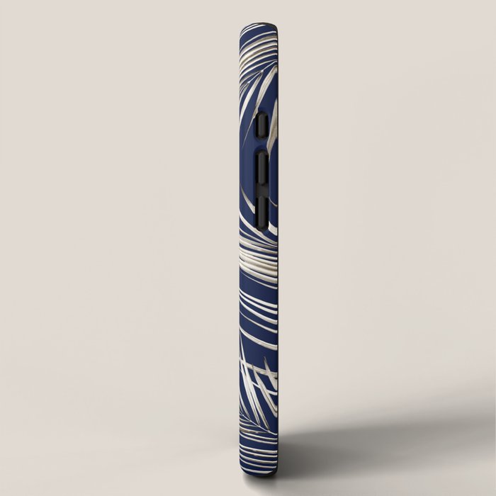 White Gold Palm Leaves on Navy Blue iPhone Case Gallery Image 2