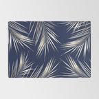 White Gold Palm Leaves on Navy Blue Rug Gallery Image 2
