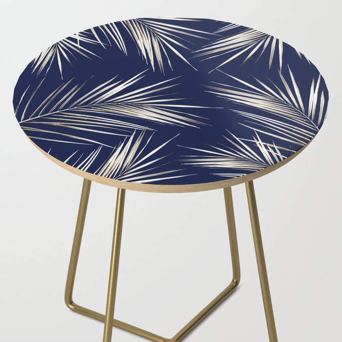 White Gold Palm Leaves on Navy Blue Side Table Gallery Image 2