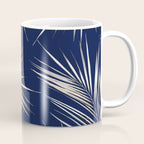 White Gold Palm Leaves on Navy Blue Coffee Mug Gallery Image 1