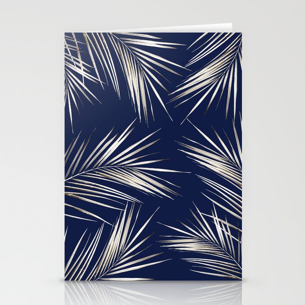 White Gold Palm Leaves on Navy Blue Stationery Card Gallery Image 2