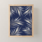 White Gold Palm Leaves on Navy Blue Mini Art Print Gallery Image 1