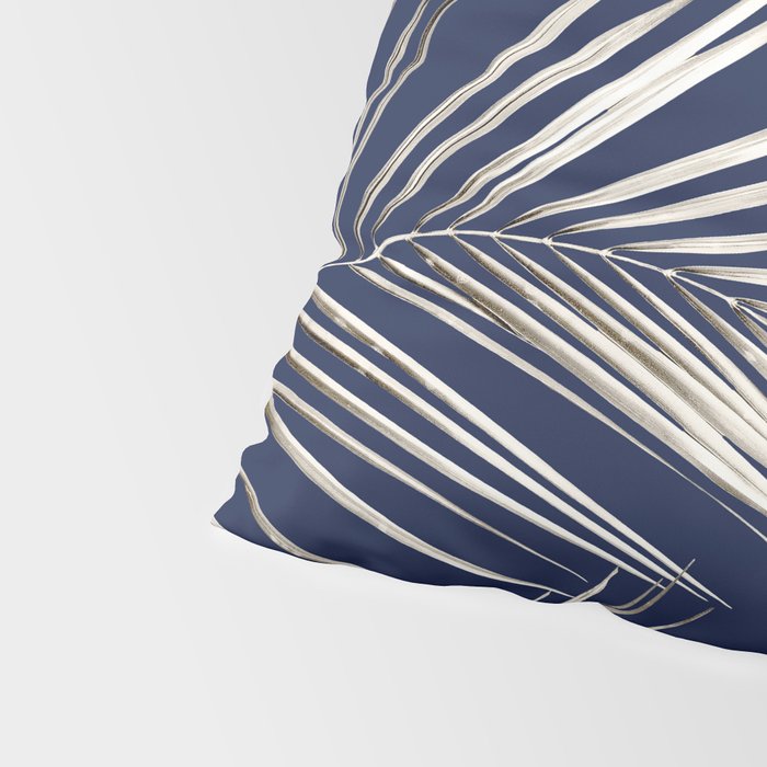 White Gold Palm Leaves on Navy Blue Pillow Sham Gallery Image 4
