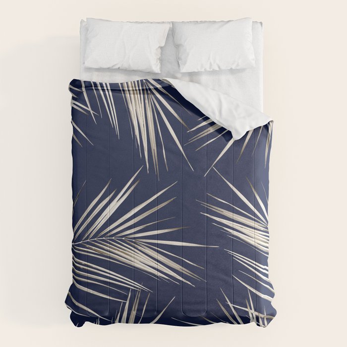 White Gold Palm Leaves on Navy Blue Comforter Gallery Image 6
