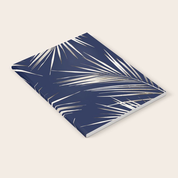 White Gold Palm Leaves on Navy Blue Notebook Gallery Image 2