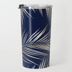 White Gold Palm Leaves on Navy Blue Travel Mug Gallery Image 3