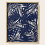 White Gold Palm Leaves on Navy Blue Serving Tray Gallery Image 1