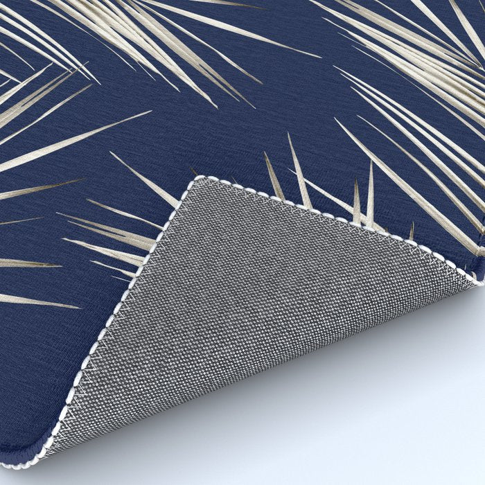 White Gold Palm Leaves on Navy Blue Rug Gallery Image 4