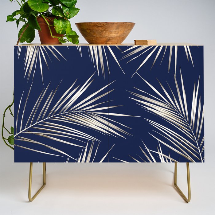 White Gold Palm Leaves on Navy Blue Credenza Gallery Image 1