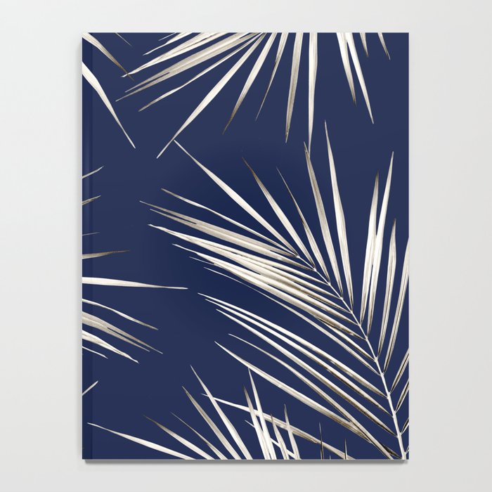 White Gold Palm Leaves on Navy Blue Notebook Gallery Image 4