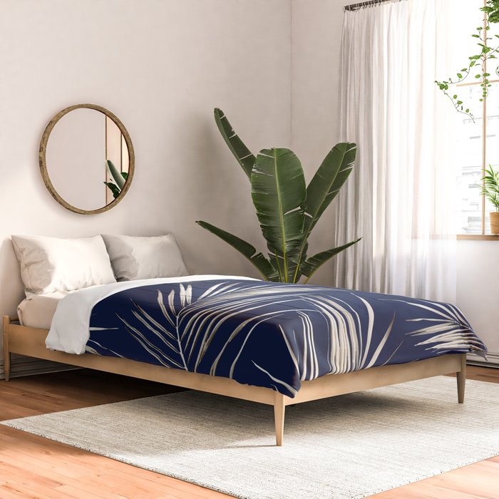 White Gold Palm Leaves on Navy Blue Comforter Gallery Image 2