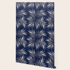 White Gold Palm Leaves on Navy Blue Wallpaper Gallery Image 2