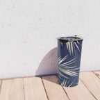 White Gold Palm Leaves on Navy Blue Travel Mug Gallery Image 4