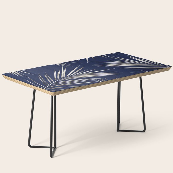 White Gold Palm Leaves on Navy Blue Coffee Table Gallery Image 1