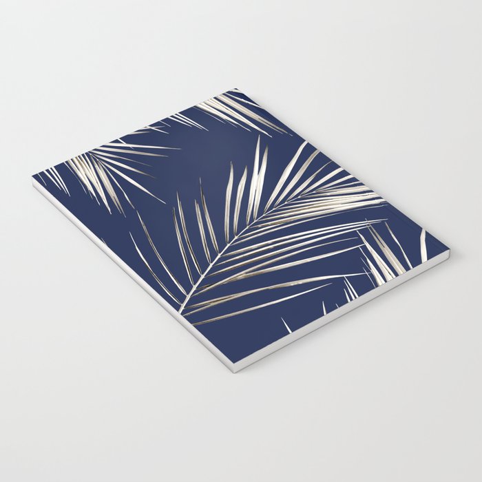White Gold Palm Leaves on Navy Blue Notebook Gallery Image 3
